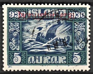 FRIMÆRKER ISLAND | 1930 - AFA 45 - Alting overtryk "Pjonusturmerki" - 5 aur mørkblå - Stemplet